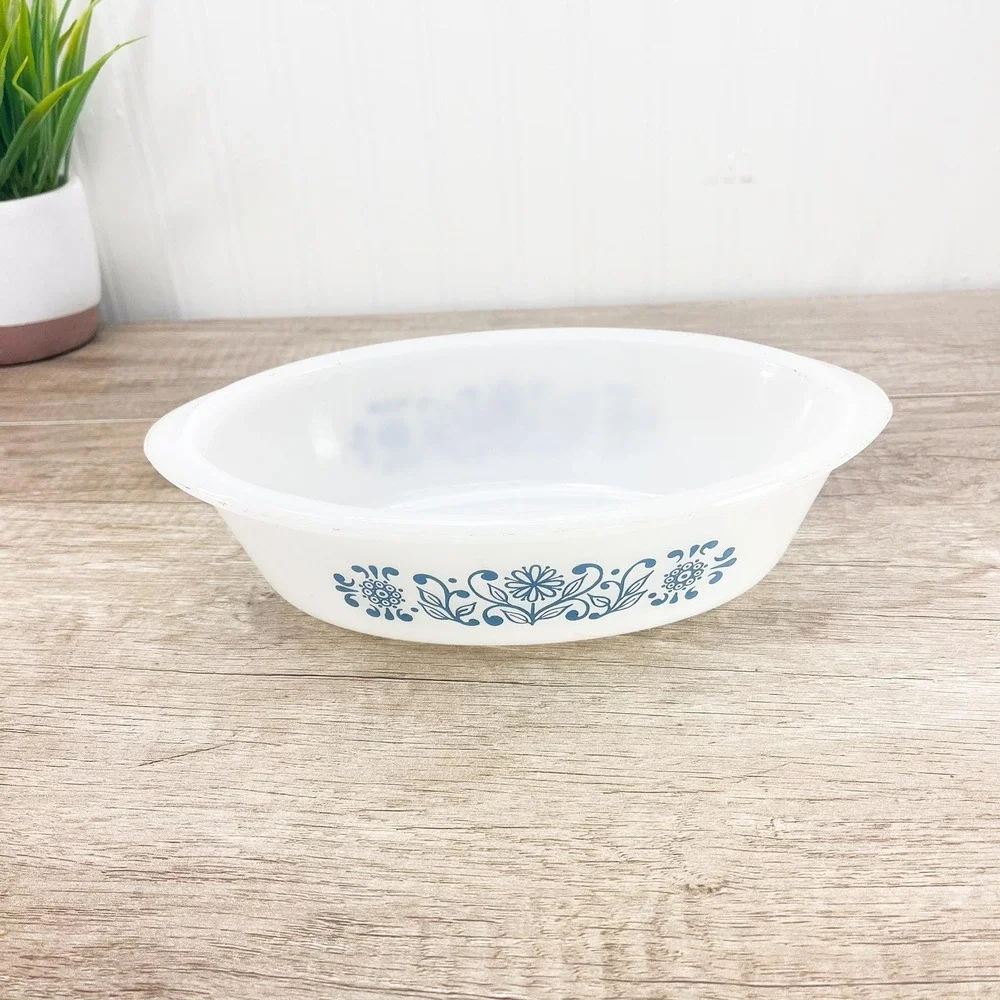 Glasbake Blue Flower Dish 1 quart
